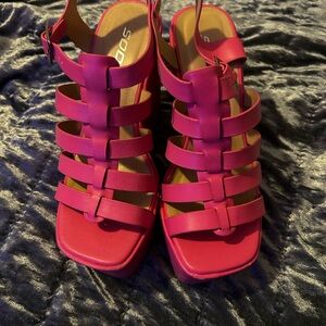 Soda Hot Pink Strappy Wedges